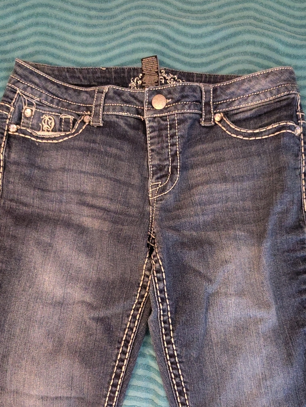 Paisley Sky Dark Blue Skinny Jeans with Contrast Stitching